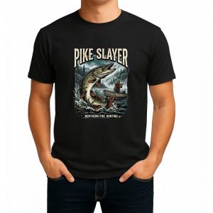 تیشرت نخی سفید و مشکی طرح Pike Slayer
